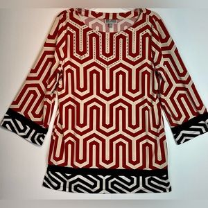 JM Collection SIZE MED Tunic Modern Design with Gold Embellishments Rust/Tan/Blk